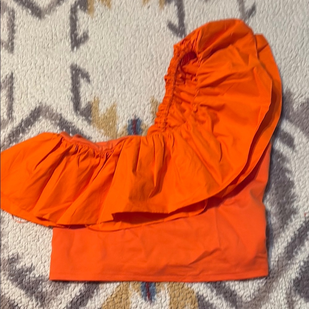 Vibrant Orange Ruffled Top one shoulder